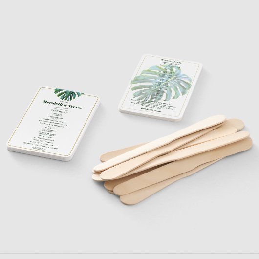 Tropische bladeren Goud Modern Beach Bruiloft Handwaaier (Niet-gemonteerd)