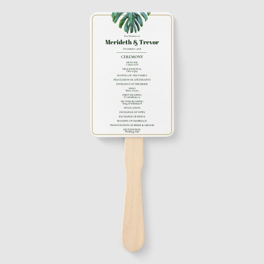 Tropische bladeren Goud Modern Beach Bruiloft Handwaaier (Voorkant)