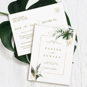 Tropische bladeren Gouden bruiloft Save the Date Aankondigingskaart