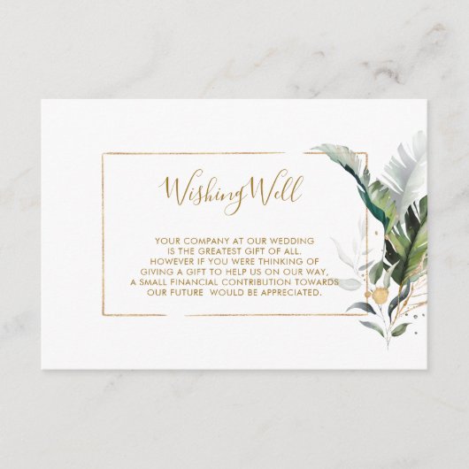 Tropische bladeren Gouden bruiloft Wishing Well Informatiekaartje (Voorkant)