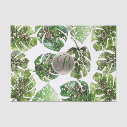 Tropische Bladeren Gouden Glitter Chic Monogram In Tissuepapier (Voorkant)