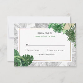 tropische bladeren gouden groen bruiloft RSVP kaartje