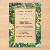 tropische bladeren gouden groene botanische bruilo acryl uitnodigingen (Voorkant)