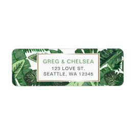 tropische bladeren gouden groene botanische bruilo etiket