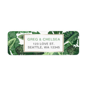 tropische bladeren gouden groene botanische bruilo etiket