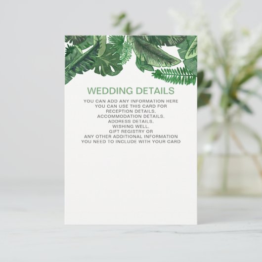tropische bladeren gouden groene botanische bruilo informatiekaartje (Staand voorkant)