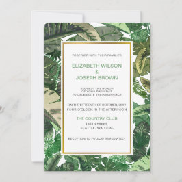tropische bladeren gouden groene botanische bruilo kaart