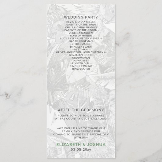 tropische bladeren gouden groene botanische bruilo programmakaart (Achterkant)