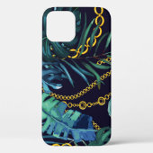 Tropische bladeren, gouden kettingen, naadloos. Case-Mate iPhone case (Achterkant)