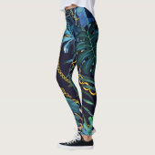 Tropische bladeren, gouden kettingen, naadloos. leggings (Links)