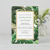 tropische bladeren goudgroen botanisch huwelijk i folie uitnodiging (Staand Voorkant)