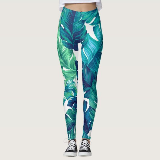 Tropische bladeren, grafisch ontwerp, realistische leggings (Voorkant)