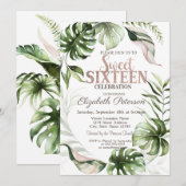 Tropische bladeren Greenery Sweet 16-jarige verjaa Kaart (Voorkant / Achterkant)