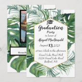Tropische bladeren groen afstudeerfeest kaart (Voorkant / Achterkant)