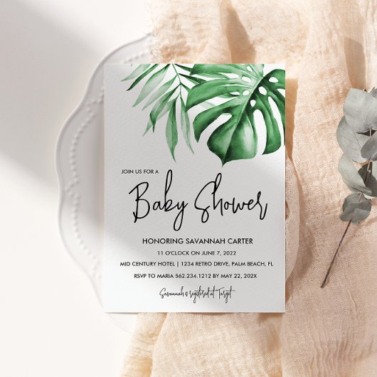 Tropische bladeren Groen Baby shower Kaart