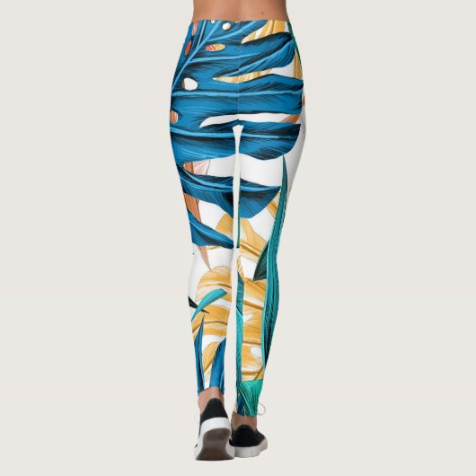 Tropische bladeren groen en blauw leggings (Achterkant)