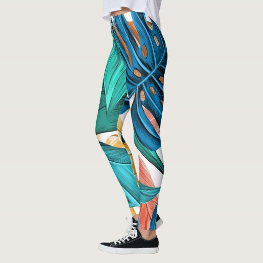 Tropische bladeren groen en blauw leggings (Links)