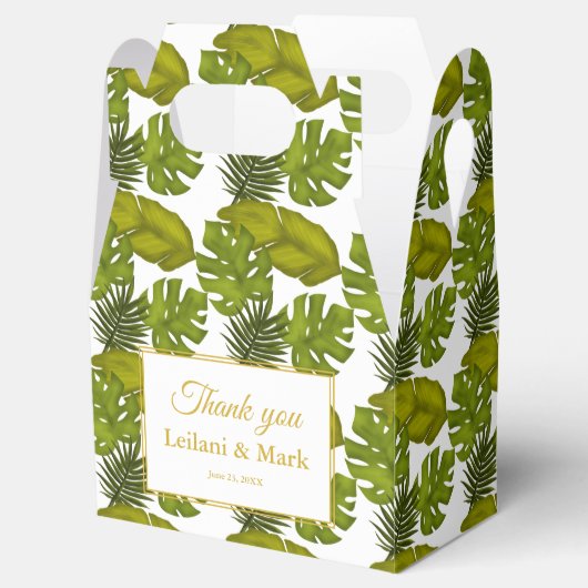 Tropische bladeren groen en goud bedankt bruiloft bedankdoosjes (Geopend)