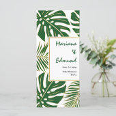 Tropische bladeren groen en goud bruiloft menukaar menu (Staand voorkant)