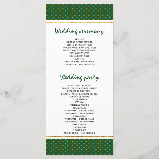 Tropische bladeren groen en goud bruiloft programm programmakaart (Achterkant)