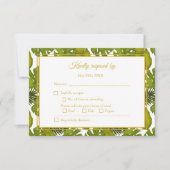 Tropische bladeren groen en gouden bruiloft RSVP kaartje (Voorkant)