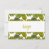 Tropische bladeren groen en gouden bruiloft RSVP kaartje (Achterkant)