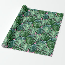 Tropische Bladeren Groen en Roze Cadeaupapier