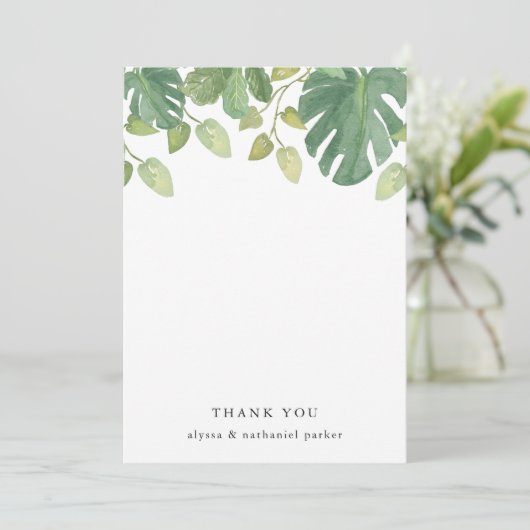 tropische bladeren | Groen en wit Bedankkaart (Staand voorkant)