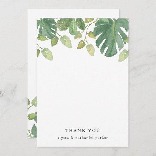 tropische bladeren | Groen en wit Bedankkaart (Voorkant / Achterkant)
