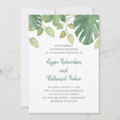 Tropische bladeren | Groen en wit huwelijk Kaart (Voorkant)