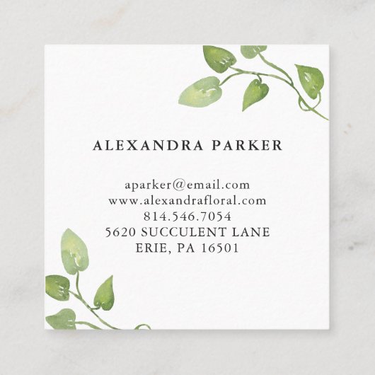 Tropische bladeren | Groen en wit Vierkante Visitekaartje (Achterkant)