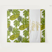 Tropische Bladeren Groen & Goud Bruid Groom Achter Wandkleed (Voorkant (horizontaal))