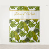 Tropische bladeren groen goud bruiloft achtergrond wandkleed (Voorkant)