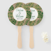 Tropische bladeren groen goud bruiloft rustieke ha handwaaier (Voorkant en achterkant)