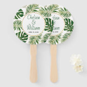 Tropische bladeren groen, gouden bruiloft ronde ha handwaaier (Voorkant en achterkant)