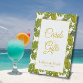 Tropische bladeren groen gouden Kaarten en geschen Reclamebord Met Voetstuk