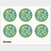 Tropische bladeren, groene achtergrond ronde sticker (Vel)