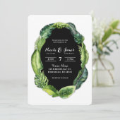 Tropische Bladeren Groene Elegante Chic Bruiloft Kaart (Staand voorkant)