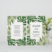 Tropische bladeren groene gouden tweeledig trouwpr (Staand voorkant)