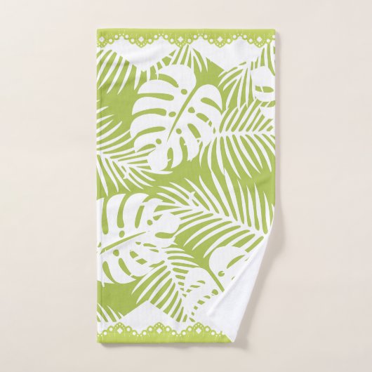 Tropische bladeren Groene witte Fancy Trim Bad Handdoek (Handdoek)