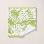 Tropische bladeren Groene witte Fancy Trim Bad Handdoek (Wasdoekje)