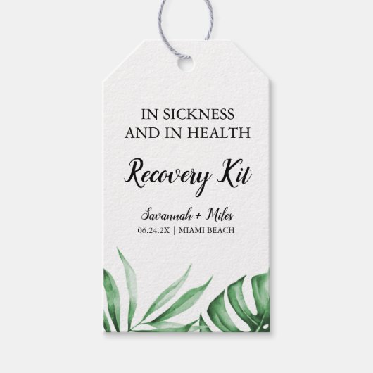 Tropische bladeren Hangover Recovery Kit Favor Cft Cadeaulabel (Voorkant)