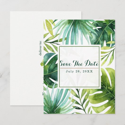 Tropische Bladeren Hawaiaanse Huwelijksaankondigin Aankondigingskaart (Voorkant / Achterkant)