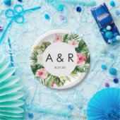 Tropische bladeren Hawaii bruiloft monogram Papieren Bordje (Feest)