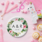 Tropische bladeren Hawaii bruiloft monogram Papieren Bordje (Feest)