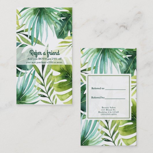 Tropische bladeren Hawaiiaanse Planten verwijzen n Aanbevelingskaartje (Voorkant / Achterkant)