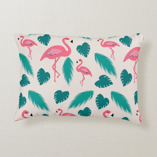 Tropische Bladeren Heet Roze Flamingo Modern Monog Accent Kussen (Achterkant)