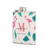 Tropische Bladeren Heet Roze Flamingo Modern Monog Heupfles (Links)