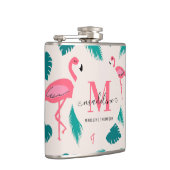 Tropische Bladeren Heet Roze Flamingo Modern Monog Heupfles (Rechts)