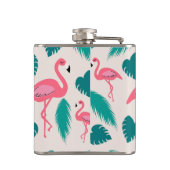 Tropische Bladeren Heet Roze Flamingo Modern Monog Heupfles (Achterkant)